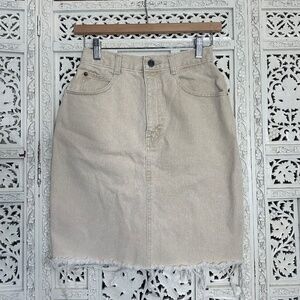 Vintage 80's 90's Khaki Neutral Retro Boho Raw Hem Denim Skirt Sz‎ XS